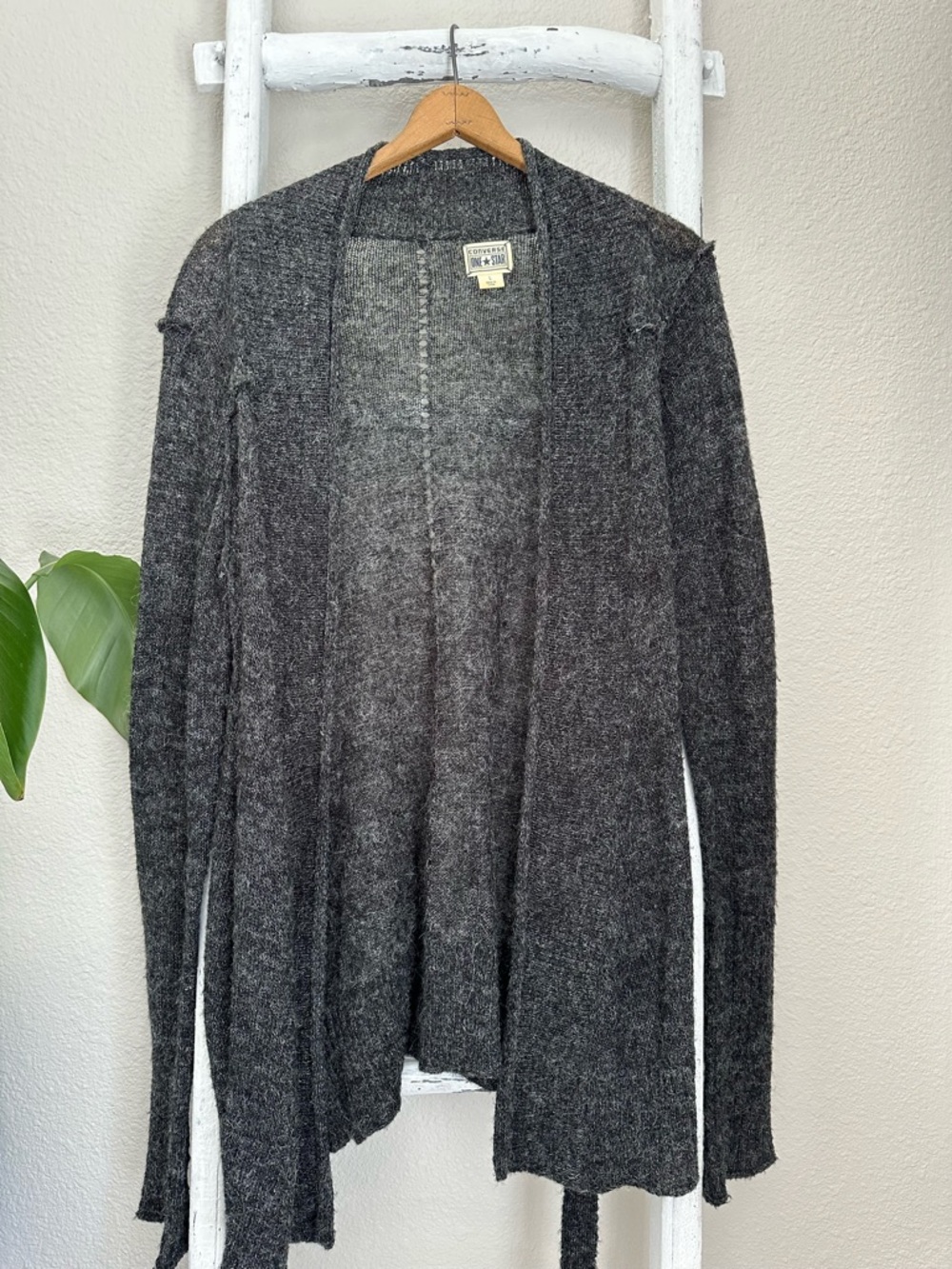 Converse - Charcoal Gray Long Open-Front Cardigan with Tie Belt
